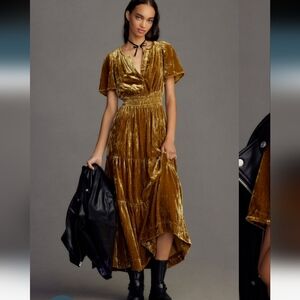 Anthropologie Somerset Velvet Gold Maxi Dress. Size M
